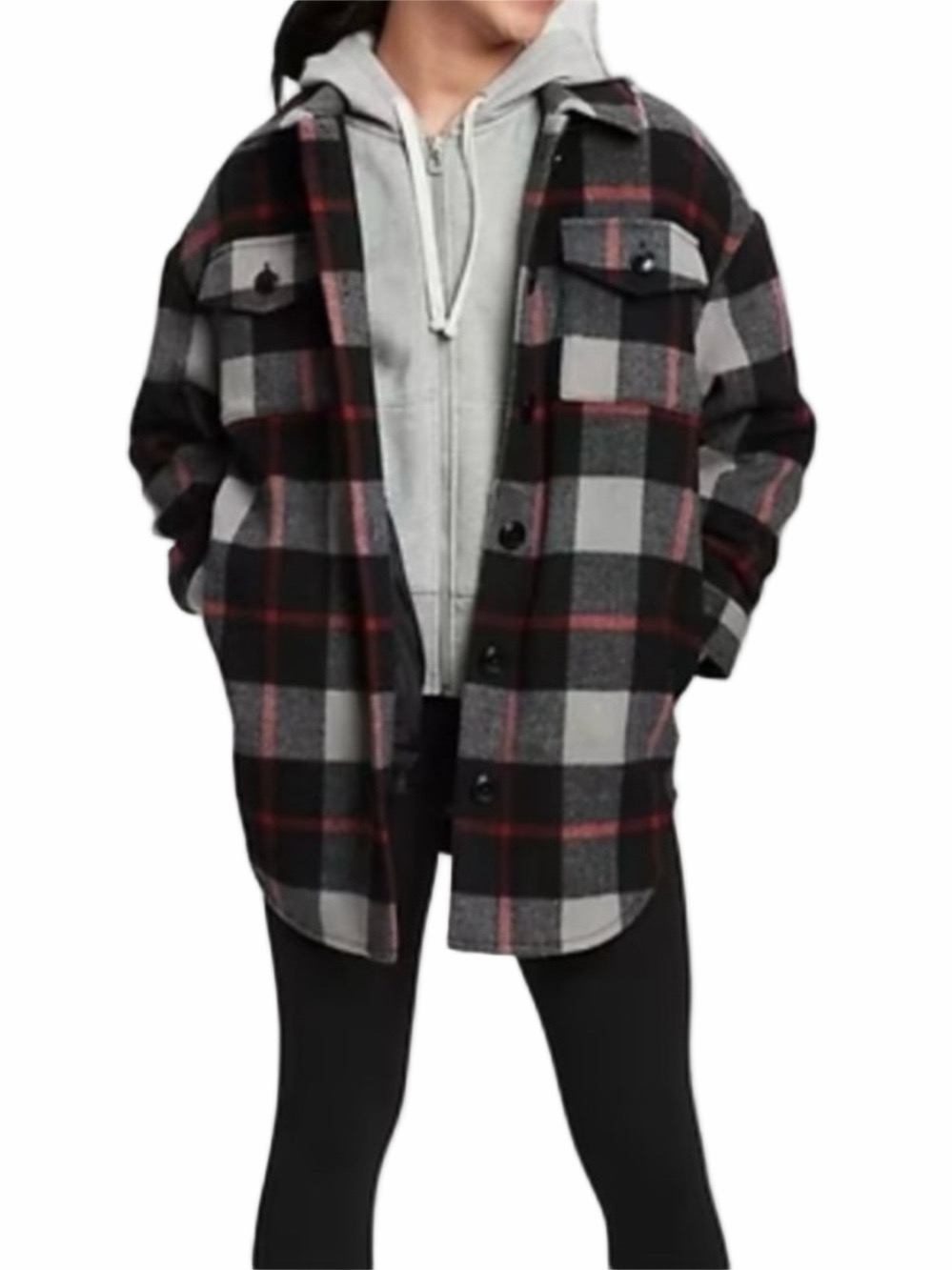 GAP Kids Plaid Wool Shacket Oversized Size XXL Jacket Unisex Red Black Gray